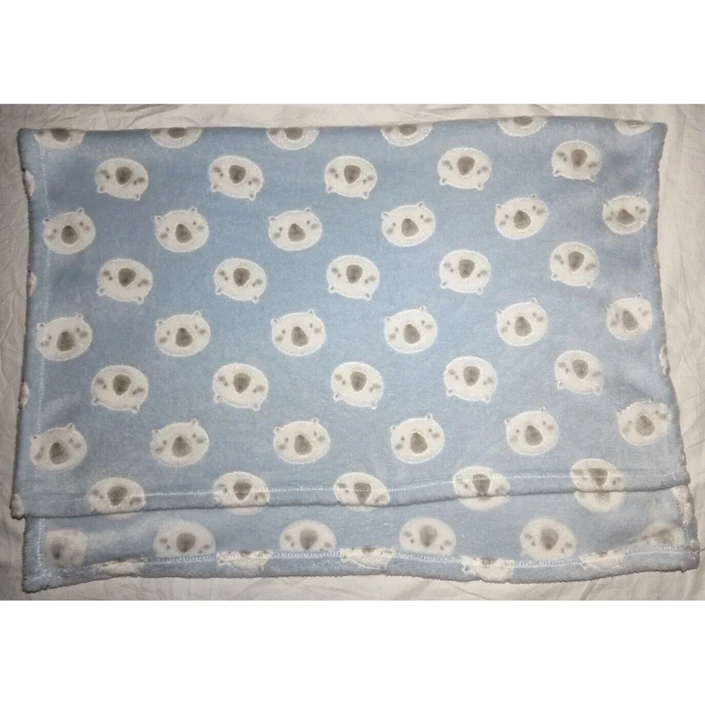 New Blue White Bear Face Baby Blanket Soft Fleece Unbranded Polar Cat 30x38‎